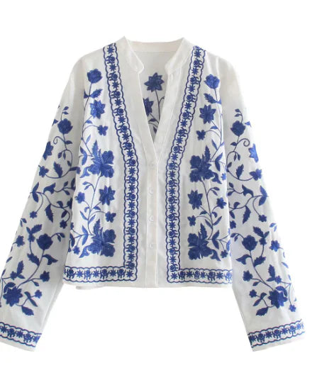 Autumn Floral Women's Blouse with Embroidery (Single Piece)